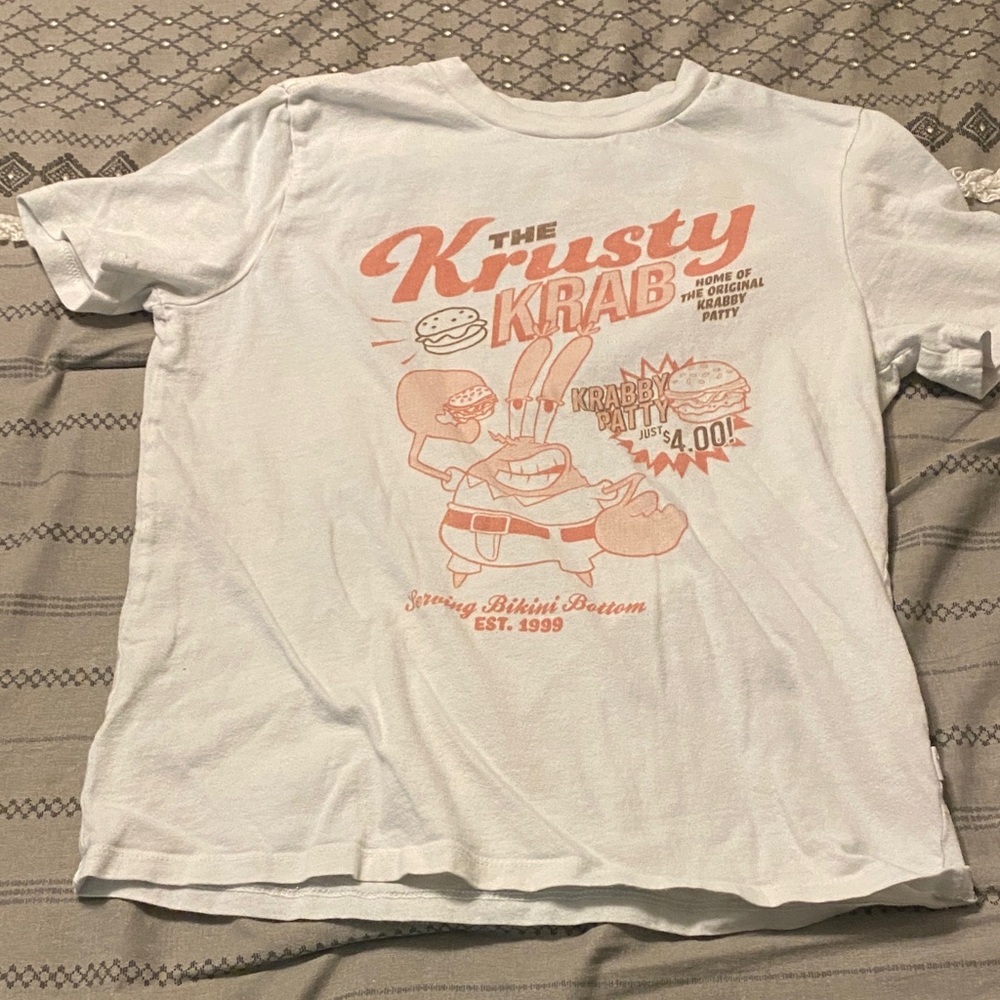 GAP White Tee with Peach Krusty Krab Mr. Krabs Graphic